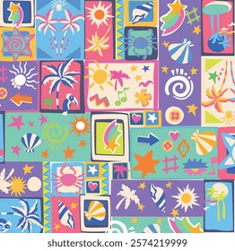 animal, pattern, design, summer, child pattern, palm, sun, creative, sea