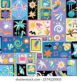 animal, pattern, design, summer, child pattern, palm, sun, creative, sea