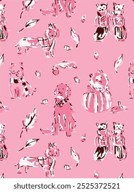 Animal pattern with dogs, cute seamless background. Minimalistic vector print, 