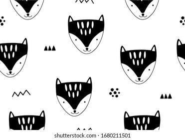 Animal pattern with fox. Woodland background for baby, kid and child illustration. Vector digital art