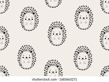 Animal pattern with hedgehog, baby abstract cartoon background, vector digital paper