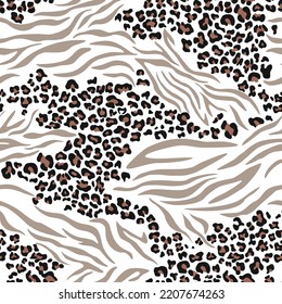 Animal pattern mix leopard zebra seamless trendy design, vector print. Texture