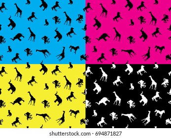 animal pattern on the  cyan, magenta, yellow and black background