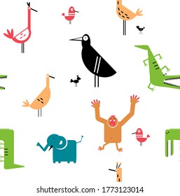 Animal pattern seamless geometric design . Kids cartoon decoration series.
