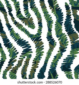 Animal pattern with tropical leaves. Seamless, hand painted. Vector background.