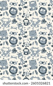 Animal pattern with various colorful cats, seamless pattern