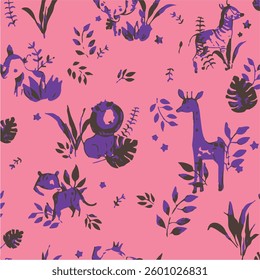 Animal pattern with various colorful cats, seamless pattern