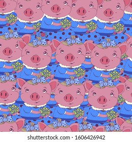 Animal pattern vector kids cute line pig