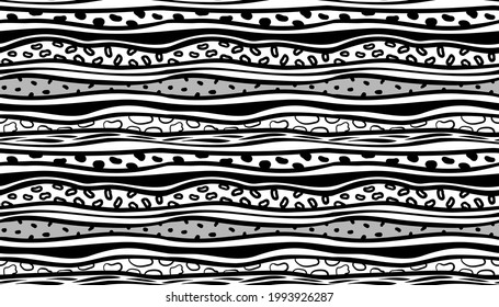 Animal pattern. Wave animal textured seamless pattern. Black white contrasting hand made vector illustration