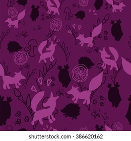 Animal pattern with wild animals. Animals fox, hedgehog, an owl in a vector illustration. Suitable for prints, scrapbooking, fabric, background for site