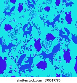 Animal pattern with wild animals. Animals fox, hedgehog, an owl in a vector illustration. Suitable for prints, scrapbooking, fabric, background for site