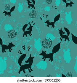 Animal pattern with wild animals. Animals fox, hedgehog, an owl in a vector illustration. Suitable for prints, scrapbooking, fabric, background for site