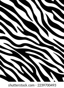 Animal pattern zebra black and white stripes, vector seamless animal background