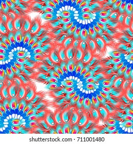 Animal patterns bird wings of paradise abstract fun collage artistic print bright colour blue red mint. Summer vector feather geometric collage plume peacock neon color hand graphic.