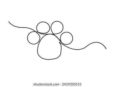 Animal paw in continuous line drawing. One continuous line drawing of animal footprint icon. Vector illustration. Line art of animal footprint
