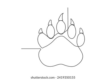 Animal paw in continuous line drawing. One continuous line drawing of animal footprint icon. Vector illustration. Line art of animal footprint

