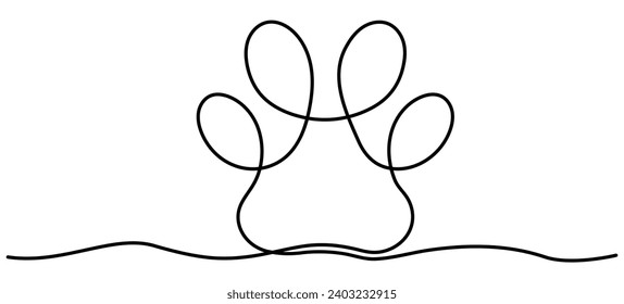 Animal paw continuous line drawn. Linear footprint symbol. Vector illustration isolated on white.