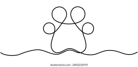 Animal paw continuous line drawn. Linear footprint symbol. Vector illustration isolated on white.