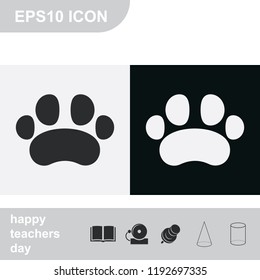 Animal paw flat black and white vector icon.
