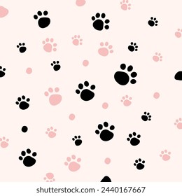 Animal paw footprint. Dog, and cat paw patterns silhouette vector