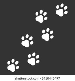 Animal paw footprint trail print, Cat, Dog, puppy silhouette animal diagonal tracks, design for prints.