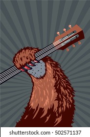 Animal paw with guitar. Music poster background for concert