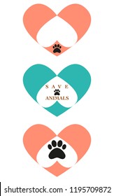 Animal paw with heart icon vector sign
