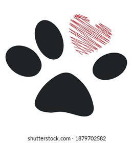 Animal paw with heart. Vector illustration.