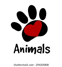 Animal paw with hearth