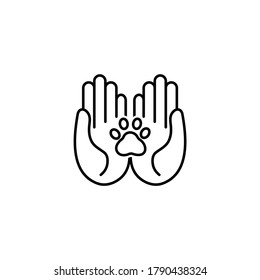 
Animal paw and human hands. Animal protection. Vector icon isolated on white background.