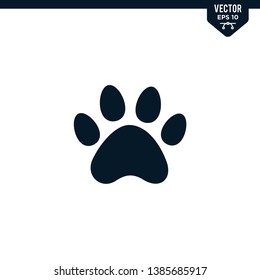 Animal paw icon collection in glyph style, solid color vector