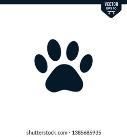 Animal paw icon collection in glyph style, solid color vector