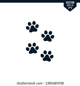 Animal paw icon collection in glyph style, solid color vector