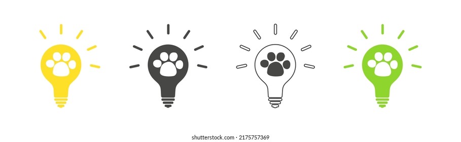 Animal paw icon in light bulb set. Vector.