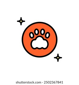 Animal paw print. Dog or cat paw color icon. Pet footprint sign. Dog track icon. Simple vector illustration isolated on white.