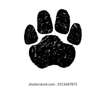  Animal paw print animal paw print drawn in ink . Dog or cat footprint grunge style textured . Emblem of a pet store or veterinary clinic. Vector illustration