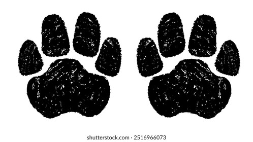 Animal paw print animal paw print drawn in ink . Dog or cat footprint in grunge style. Emblem of a pet store or veterinary clinic. Vector illustration