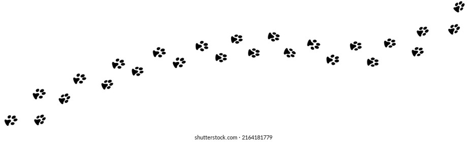 Animal paw print foot trail. Dog, cat paw print. Vector silhouette.