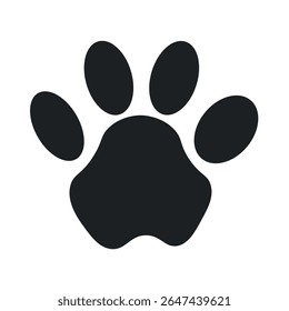Ícone de impressão de pata animal, símbolo bonito pé animal, silhueta preta de pata, pet e tema de vida selvagem, ícone de ilustração vetorial