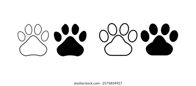 animal paw print icon Set. Paw prints, icon. Vector paw. Dog, puppy, cat, bear, wolf Legs Foot prints. Paw icon vector.