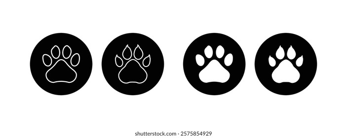 animal paw print icon Set. Paw prints, icon. Vector paw. Dog, puppy, cat, bear, wolf Legs Foot prints. Paw icon vector.