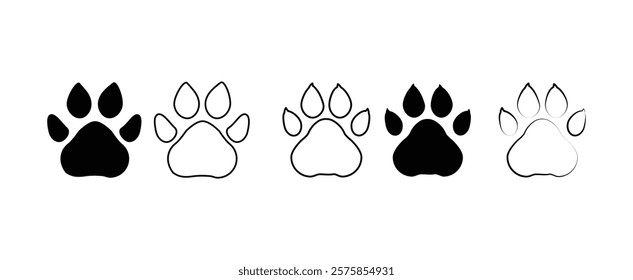 animal paw print icon Set. Paw prints, icon. Vector paw. Dog, puppy, cat, bear, wolf Legs Foot prints. Paw icon vector.