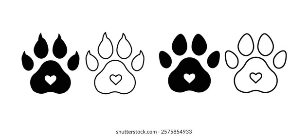 animal paw print icon Set. Paw prints, icon. Vector paw. Dog, puppy, cat, bear, wolf Legs Foot prints. Paw icon vector.