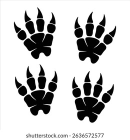 Animal Paw Print Icon Set. Black Claw Marks Vector on White Background.