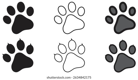 Conjunto De Vetores De Ícones De Impressão De Pata Animal.