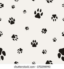 Animal Paw Print Isolated on White. Seamless Texture. Illustration, vector EPS10.