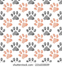 Animal paw print seamless black and red pattern. Vector hand-drawn background