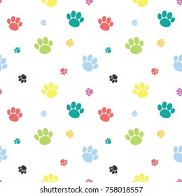 Animal Paw Print Seamless Colorful Pattern Background