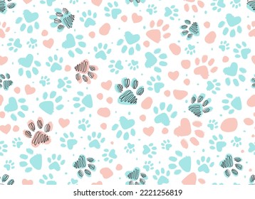 Animal paw print seamless pattern. Dalmatian Spots. Vector hand-drawn background