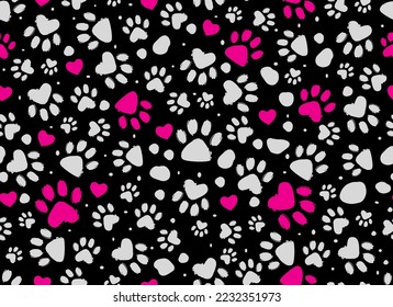 Animal paw print seamless pattern. Dalmatian Spots. Vector hand-drawn background